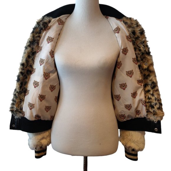 Mother Womens Faux Leopard Spot Me Fur The Snap Baseball Lined Jacket Size Small - Picture 4 of 11